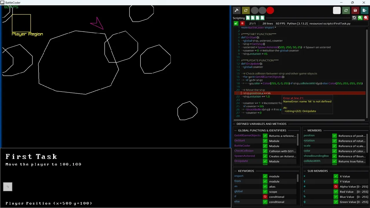 Error feedback and highlighting in the script editor