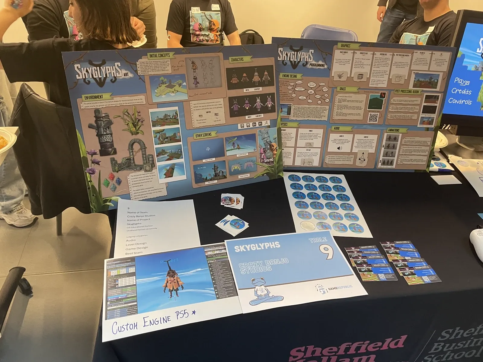 SkyGlyphs banners and project setup at the Game Republic Student Showcase 2025
